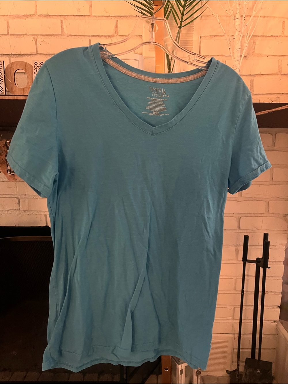 Time and Tru Men’s V-Neck Short Sleeve Tee in Teal